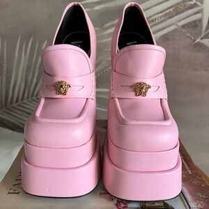 Versace Pink Platform Shoes with Gold Medusa